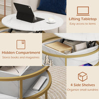 Tangkula 31.5” Round Center Table with Hidden Compartment & Side Shelves