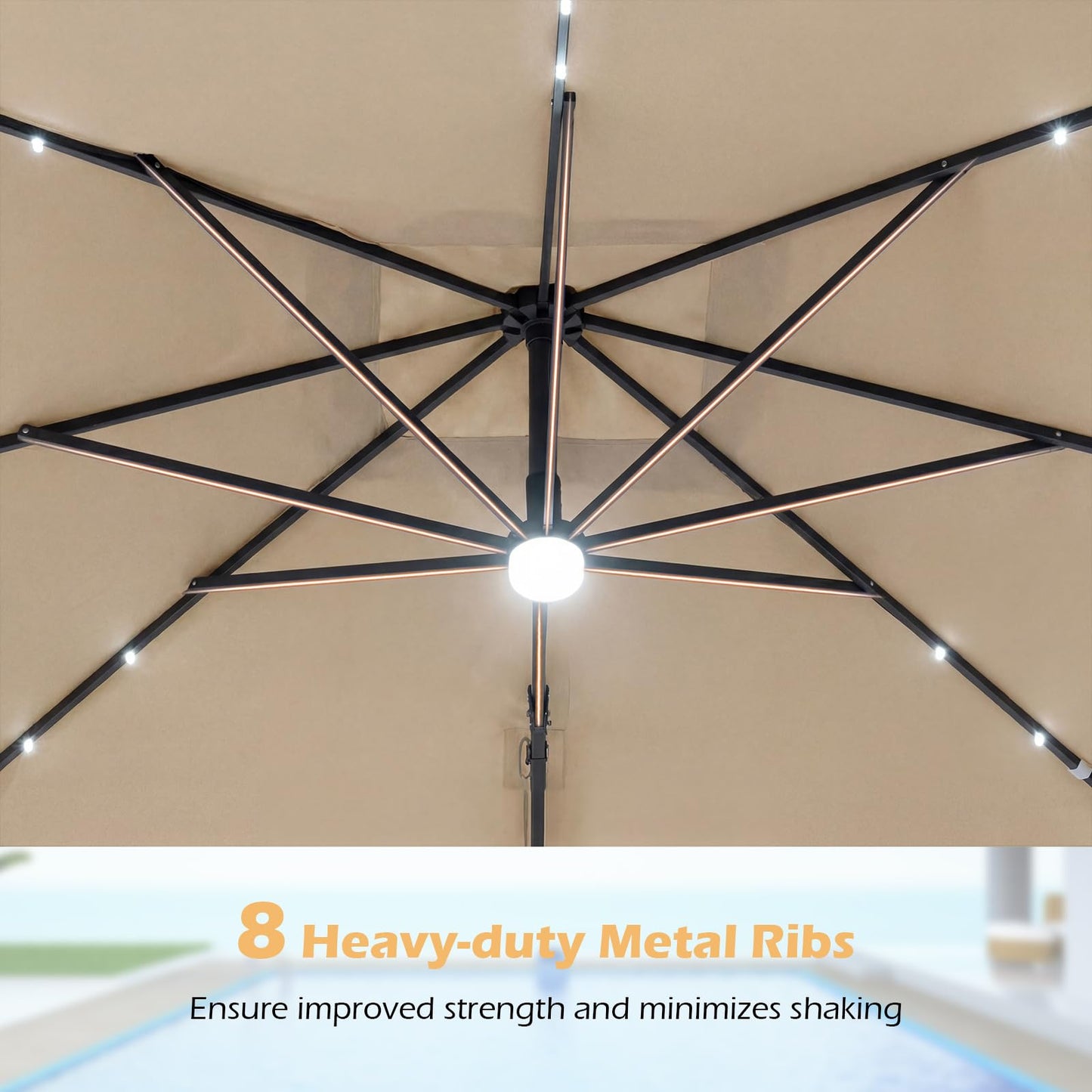 Tangkula 10 FT Solar Patio Umbrella with Base Included