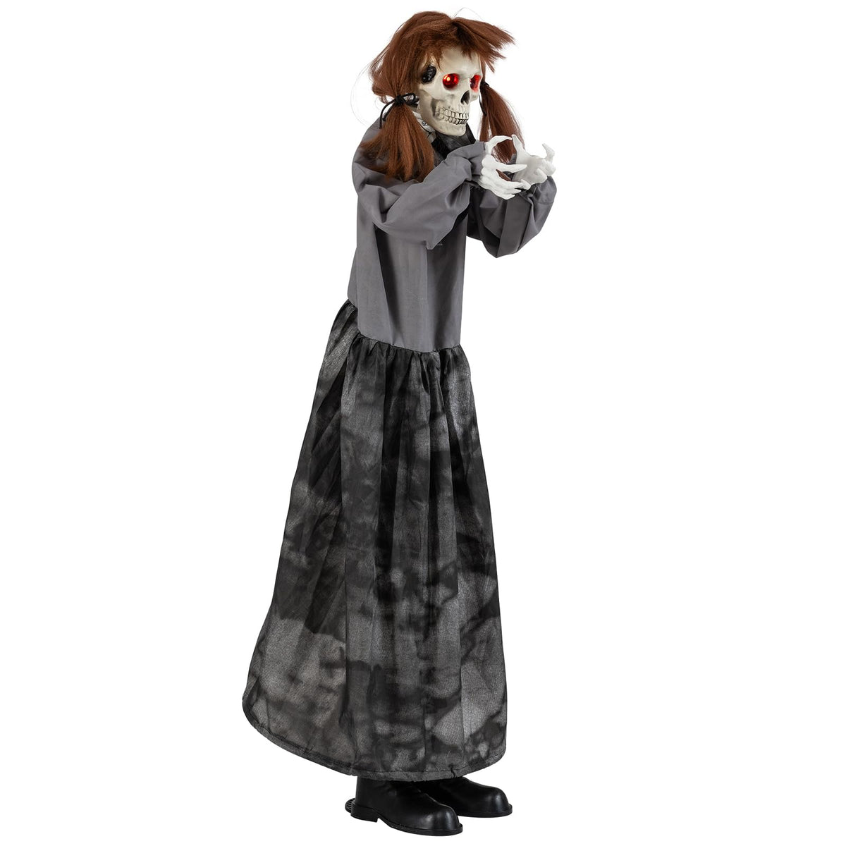 Tangkula 4 FT Halloween Animatronic Standing Skeleton Gril with Pop Up Head