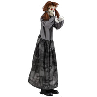 Tangkula 4 FT Halloween Animatronic Standing Skeleton Gril with Pop Up Head