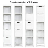 Tangkula Tall Bathroom Storage Cabinet, Multifunctional Bathroom Floor Cabinet with 3 Tier Shelves and 2 Drawers