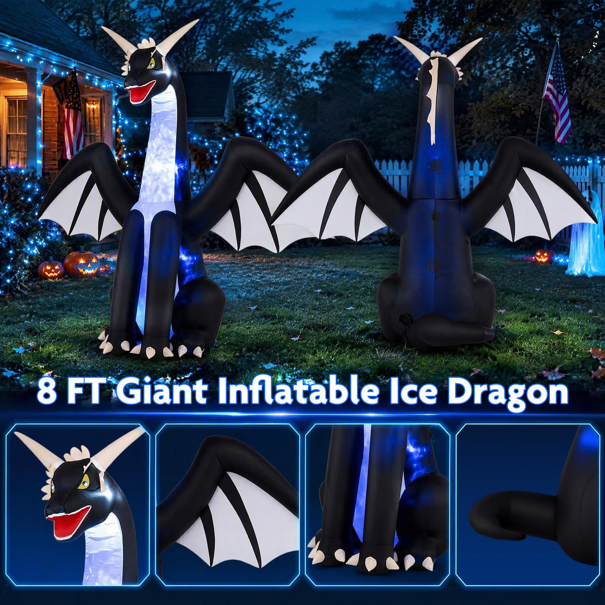 Tangkula 8 FT Tall Halloween Inflatables Ice Dragon Outdoor Decoration
