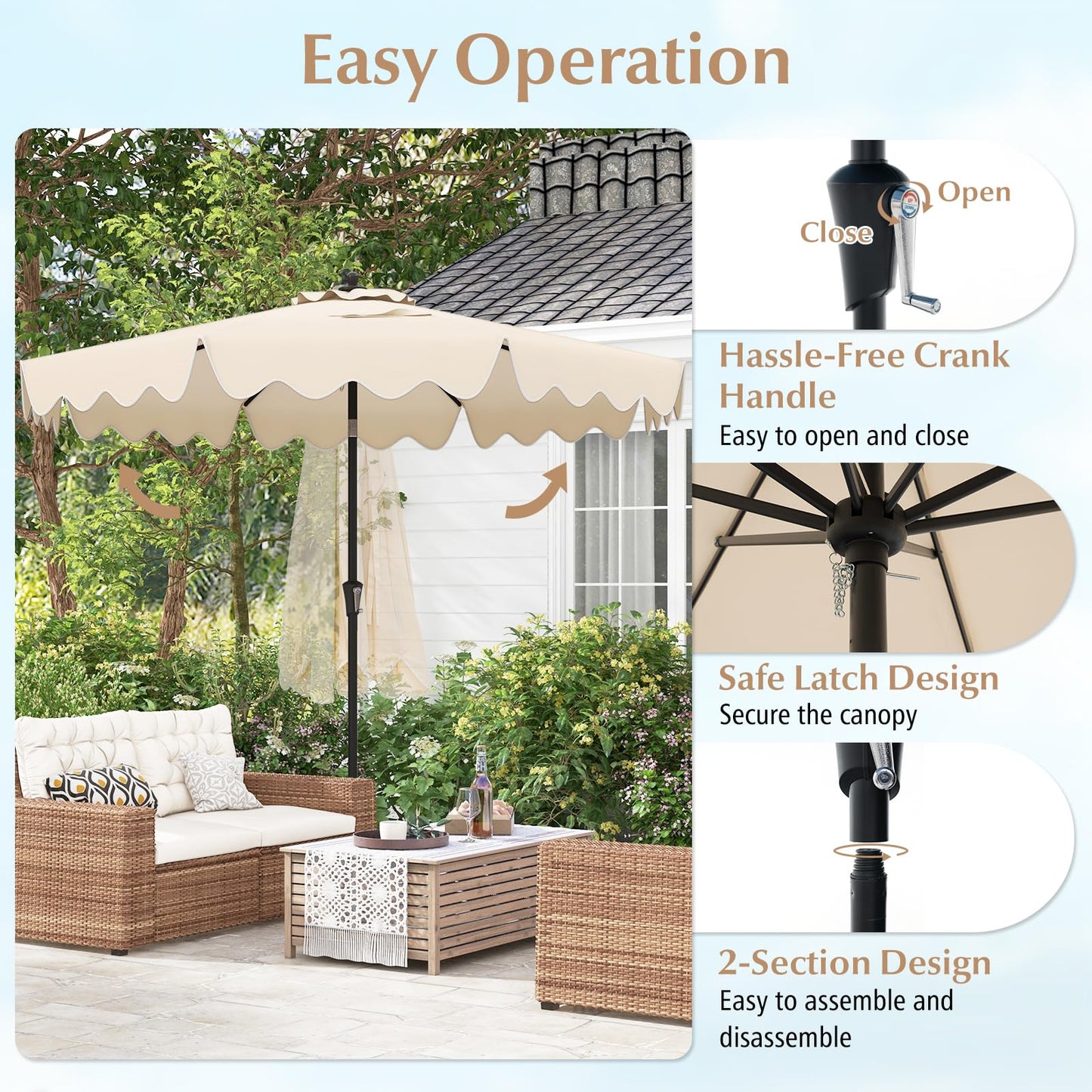 Tangkula 9Ft Patio Umbrella with Crank, 2-Tier Outdoor Umbrella with Push Button Tilt, Sun-Protective Canopy