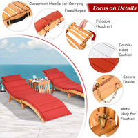 Tangkula 3 Pcs Folding Patio Solid Eucalyptus Wood Lounge Chair Set (Red & White)