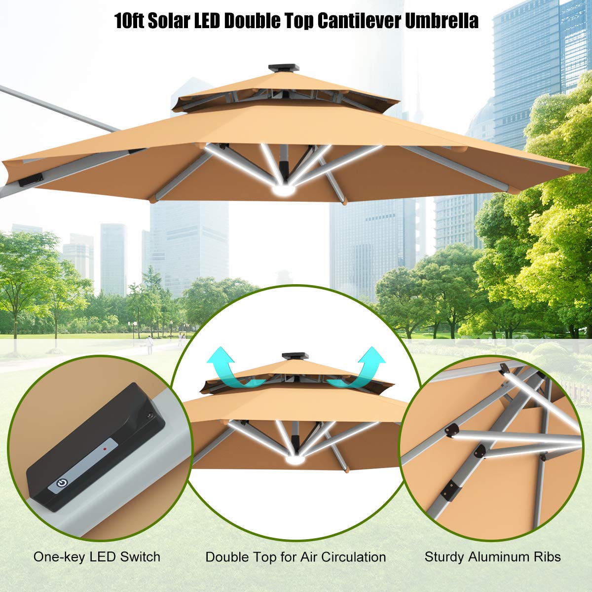 Tangkula 10 FT LED Cantilever Offset Hanging Patio Umbrella