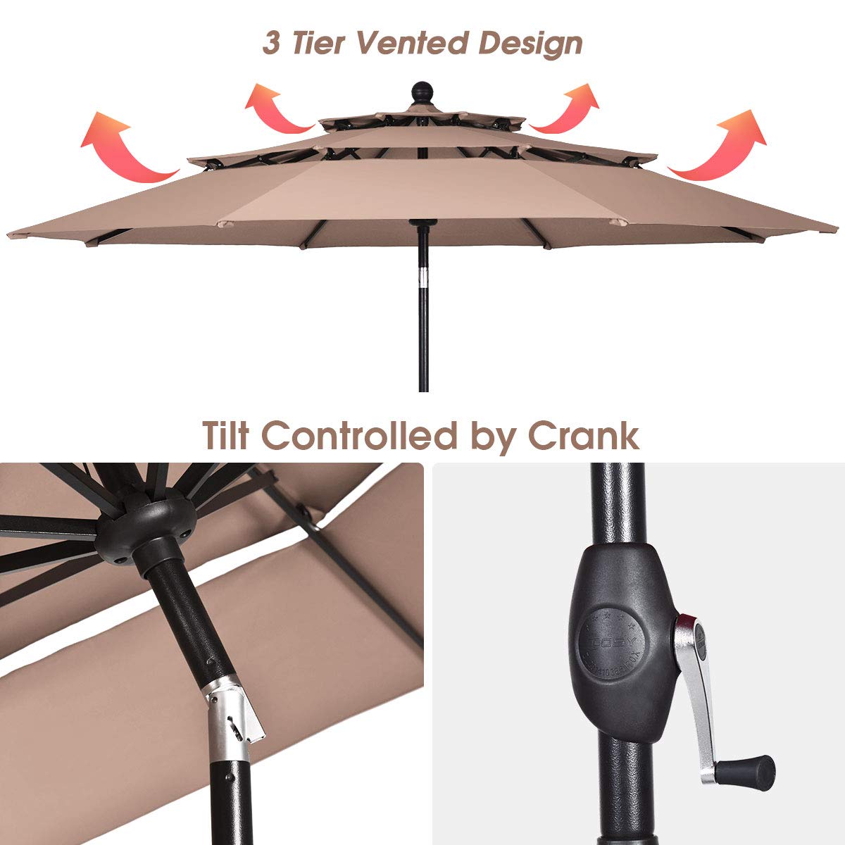 10 Ft 3 Tier Patio Umbrella, Outdoor Umbrella W/Double Vented