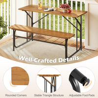 Tangkula Heavy-Duty Outdoor Acacia Wood Dining Furniture with Metal Legs for Balcony