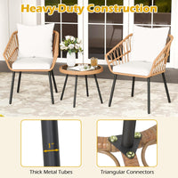 Tangkula 3 Piece Patio Bistro Set with Round Glass Table & Soft Cushions