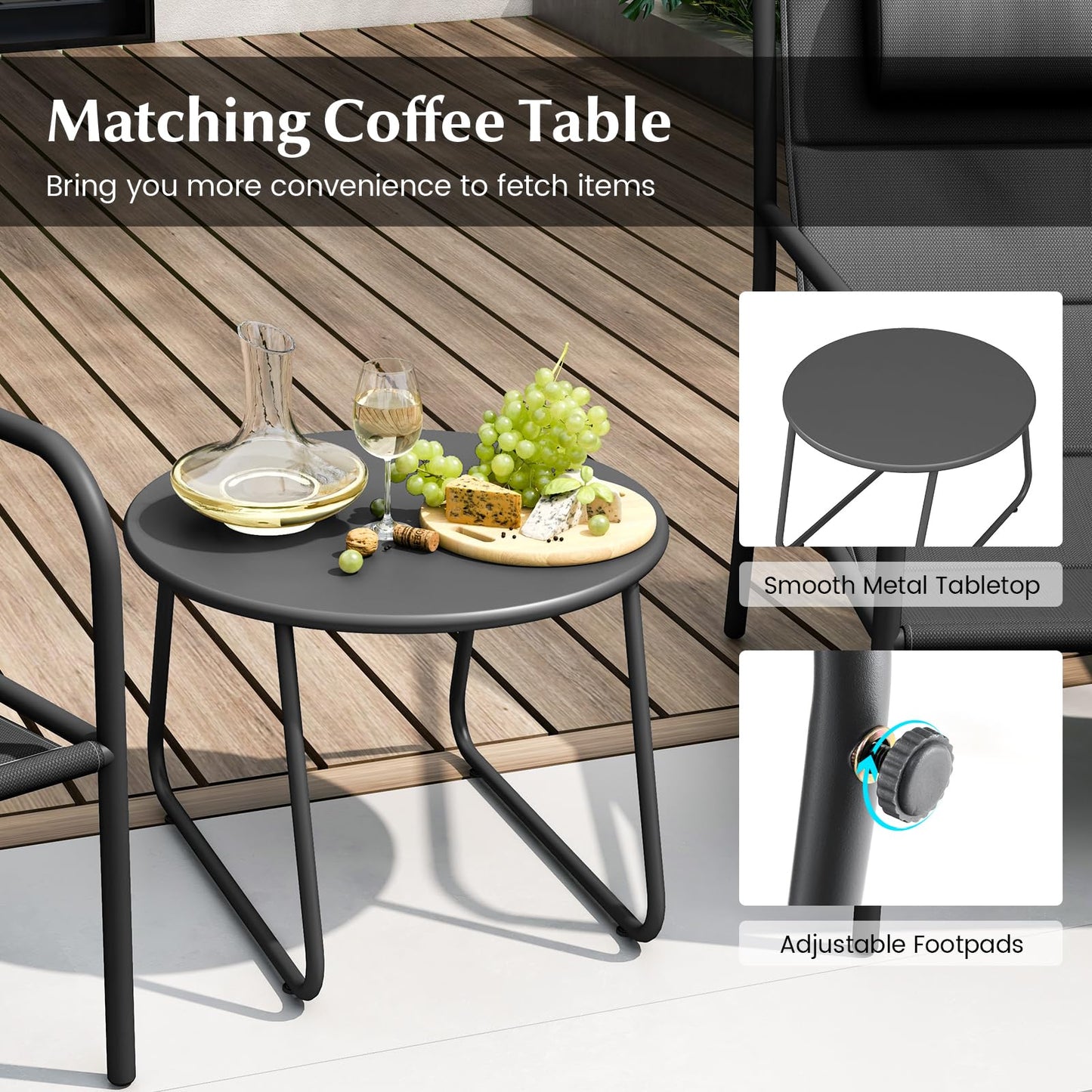Tangkukla 3 Piece Outdoor Bistro Set, Patio Metal Chair & Coffee Table Set