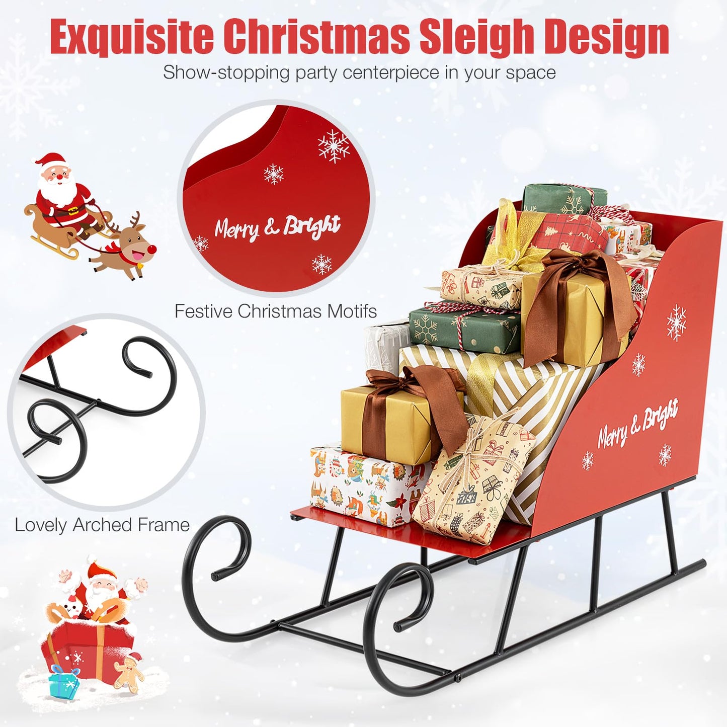 Tangkula Metal Christmas Santa Sleigh Basket