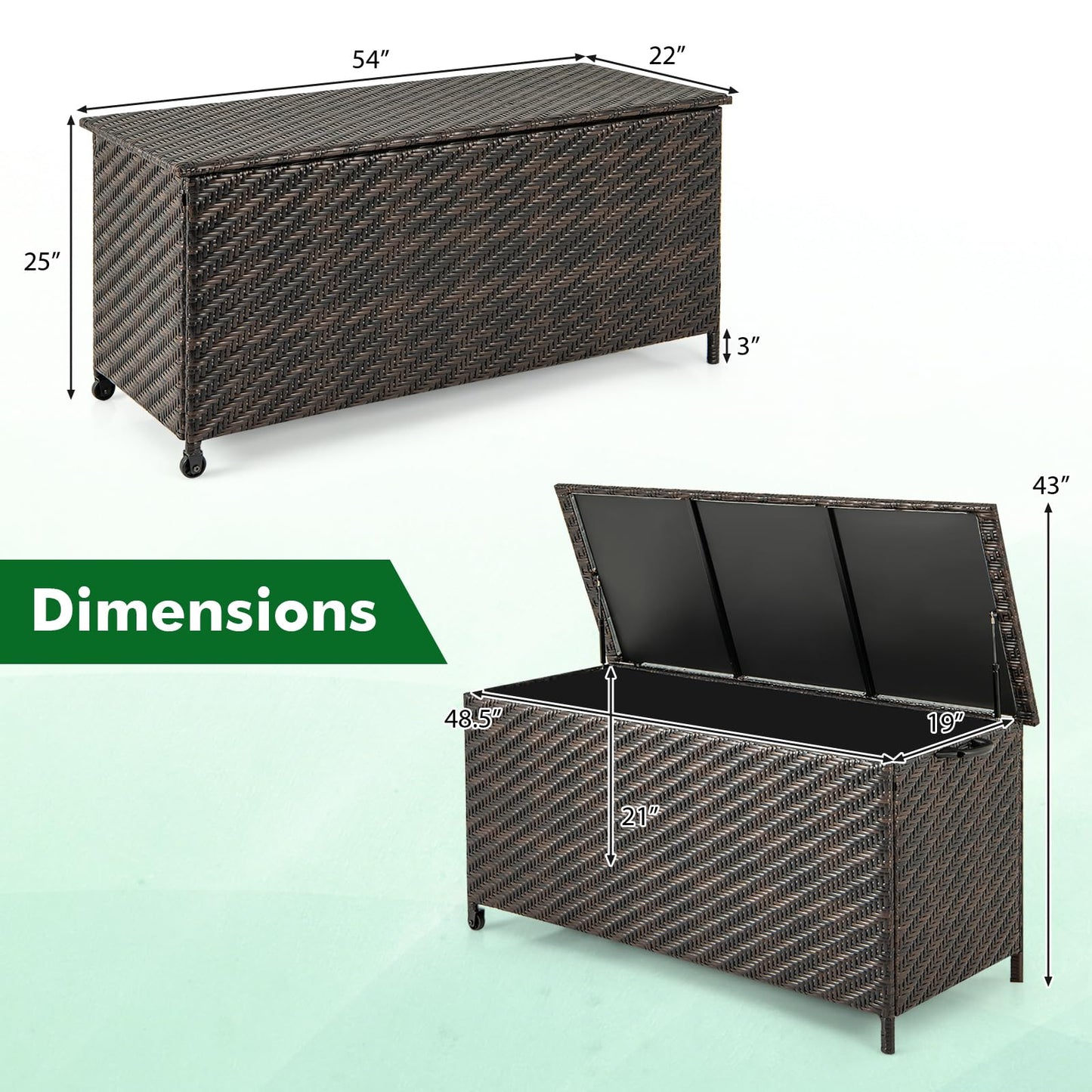 Tangkula Tightly-Woven Rattan Deck Box, Patiojoy Storage Cabinet Container with Polyester Liner, 85 Gallon Indoor Outdoor Storage Bo