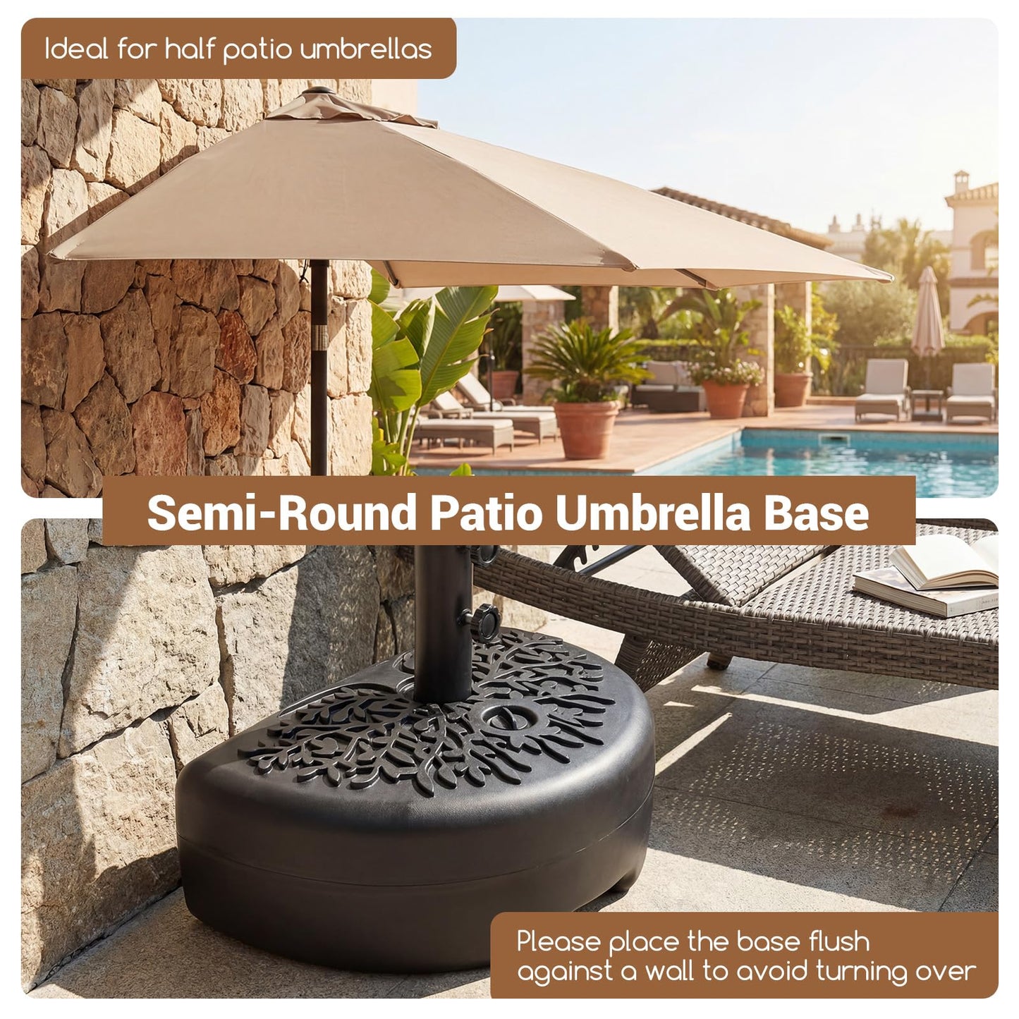 Tangkula 55 LBS Half Round Umbrella Base for 1.57" & 1.91" Poles