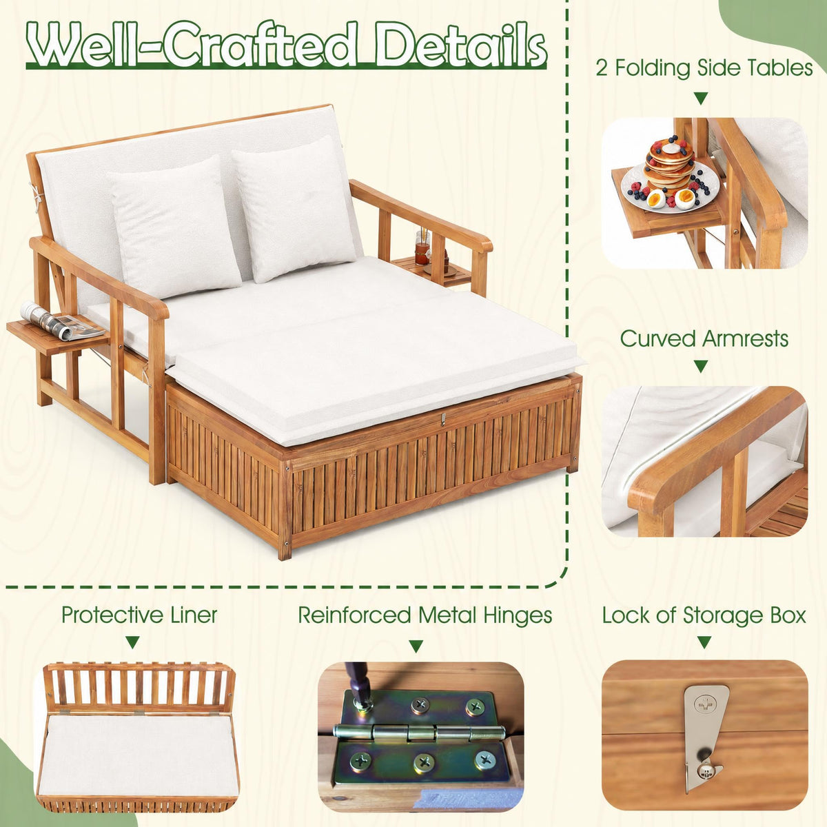 Tangkula Acacia Wood Patio Daybed