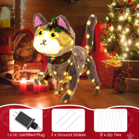 Tangkula 23 Inches Christmas Decoration Pre-lit 88 LED Light Up 3D Cute Cat with Warm White Light and Plug
