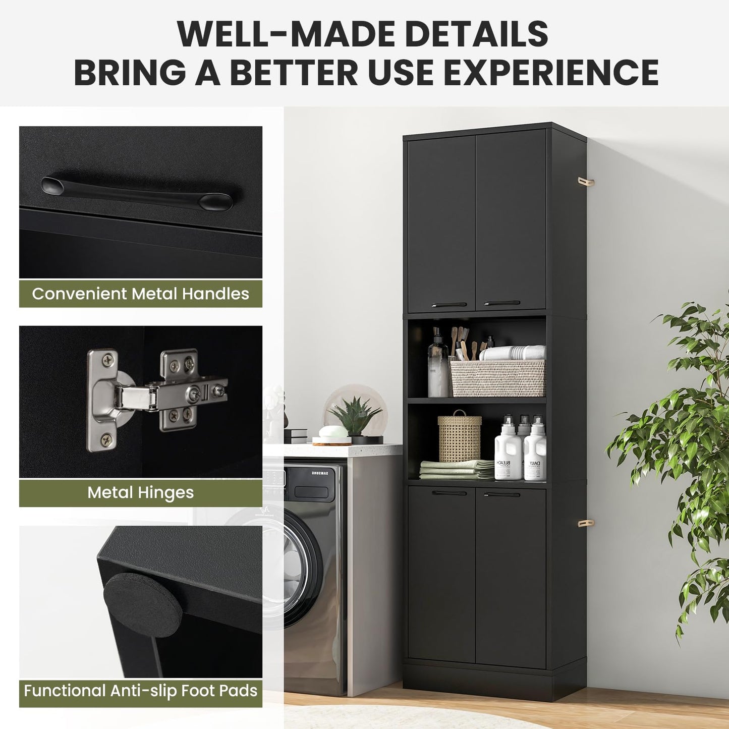 Tangkula 75" Tall Bathroom Storage Cabinet, Bathroom Floor Cabinet with 4 Doors & 2 Open Shelves