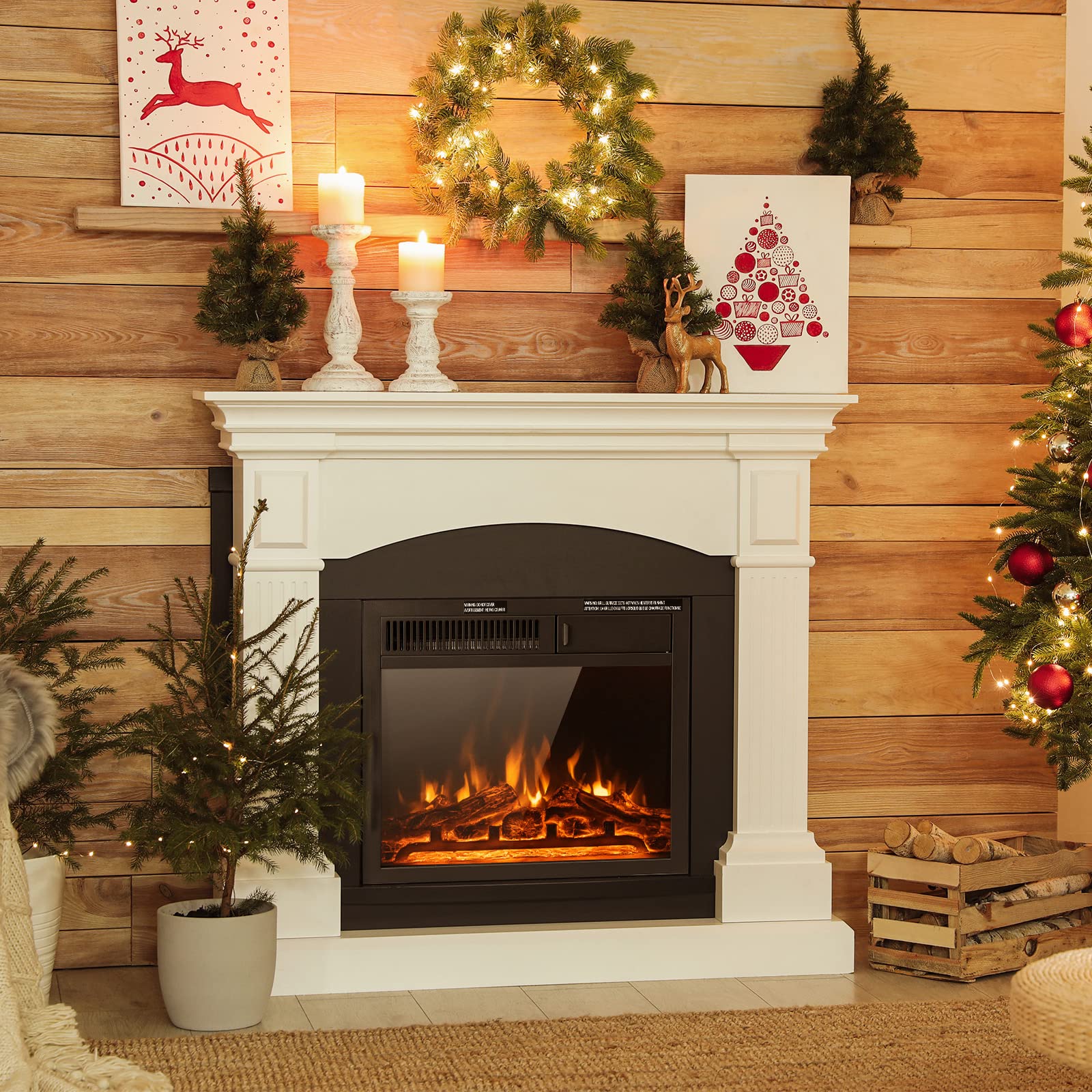 18 Inch Electric Fireplace, 5100 BTU Freestanding Electric Fireplace Heater - Tangkula
