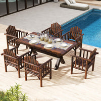 Tangkula Outdoor Wood Armchair Wooden Patio Dining Chair with Armrests