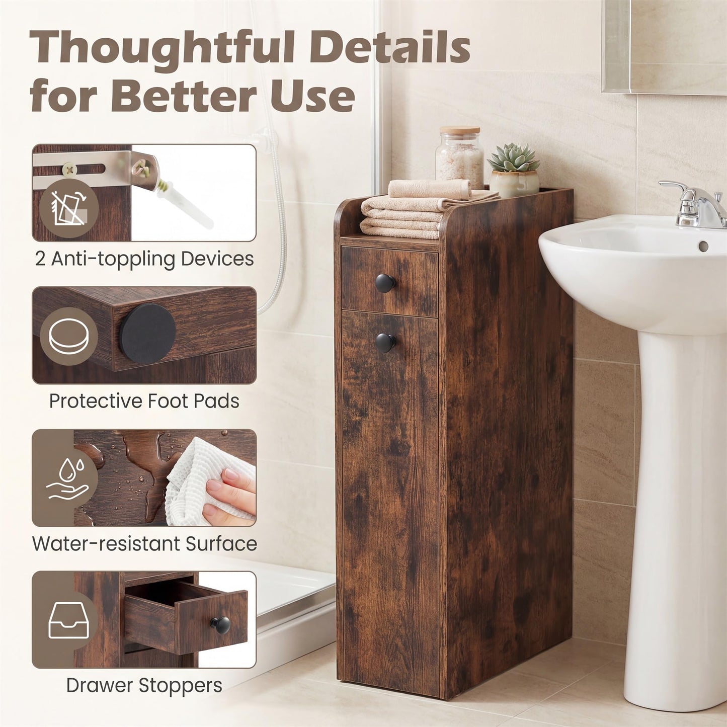 Tangkula Slim Bathroom Storage Cabinet | 4-Tier Narrow Small Side Storage Cabinet Next to Toilet