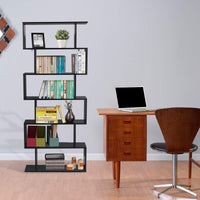 6 Shelf Bookcase, Modern S-Shaped Z-Shelf Style Bookshelf