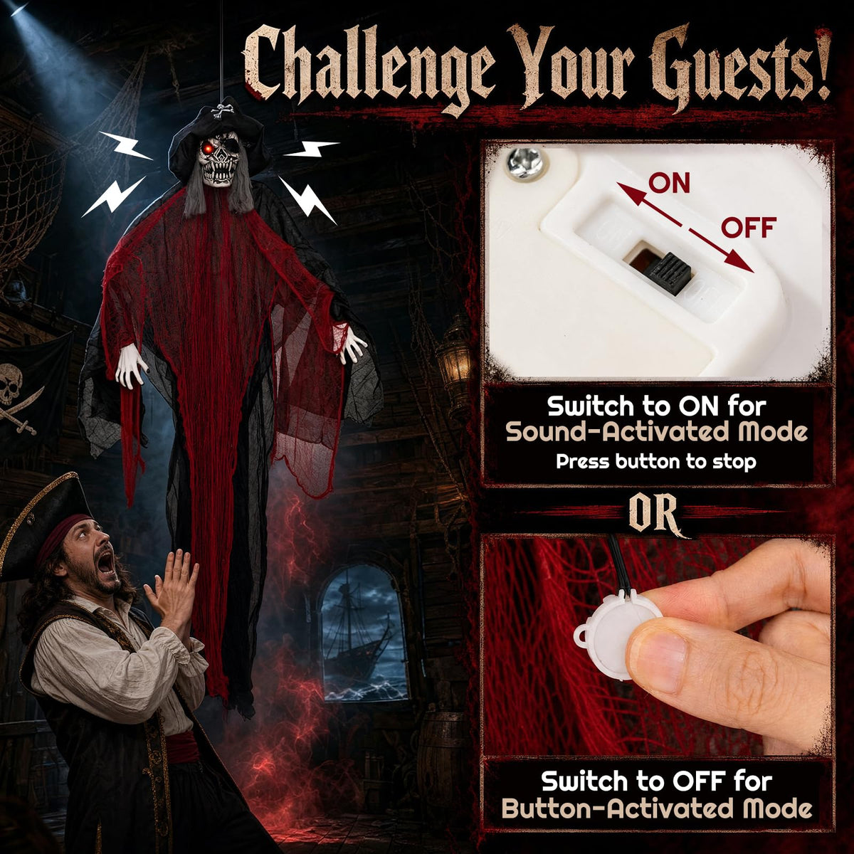 Tangkula 9.4 FT Animated Halloween Hanging Pirate with Glowing Eyes