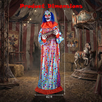 Tangkula 5.6 FT Halloween Animated Clown with Snap-up Head & Glowing Eyes