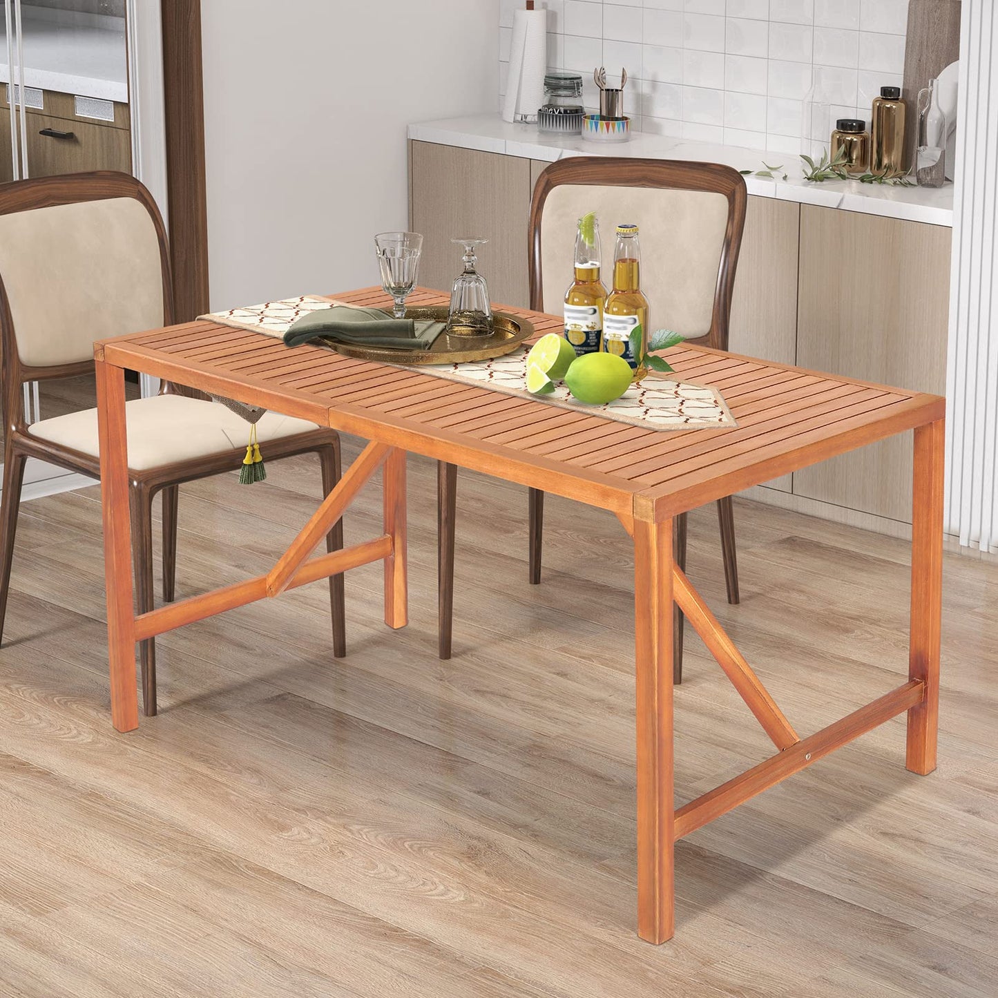 Tangkula 55" Acacia Wood Outdoor Dining Table for 4-6 Person
