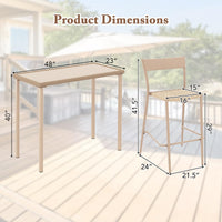 Tangkula 3 Pieces Patio Bar Table Set, Outdoor Bar Height Table & 2 Armless Chairs w/Rattan Seat