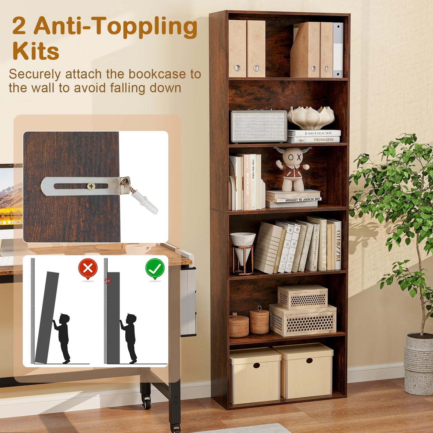 Tangkula 6-Tier Bookcase, 70” Tall Freestanding Bookshelf with 6 Open Shelves