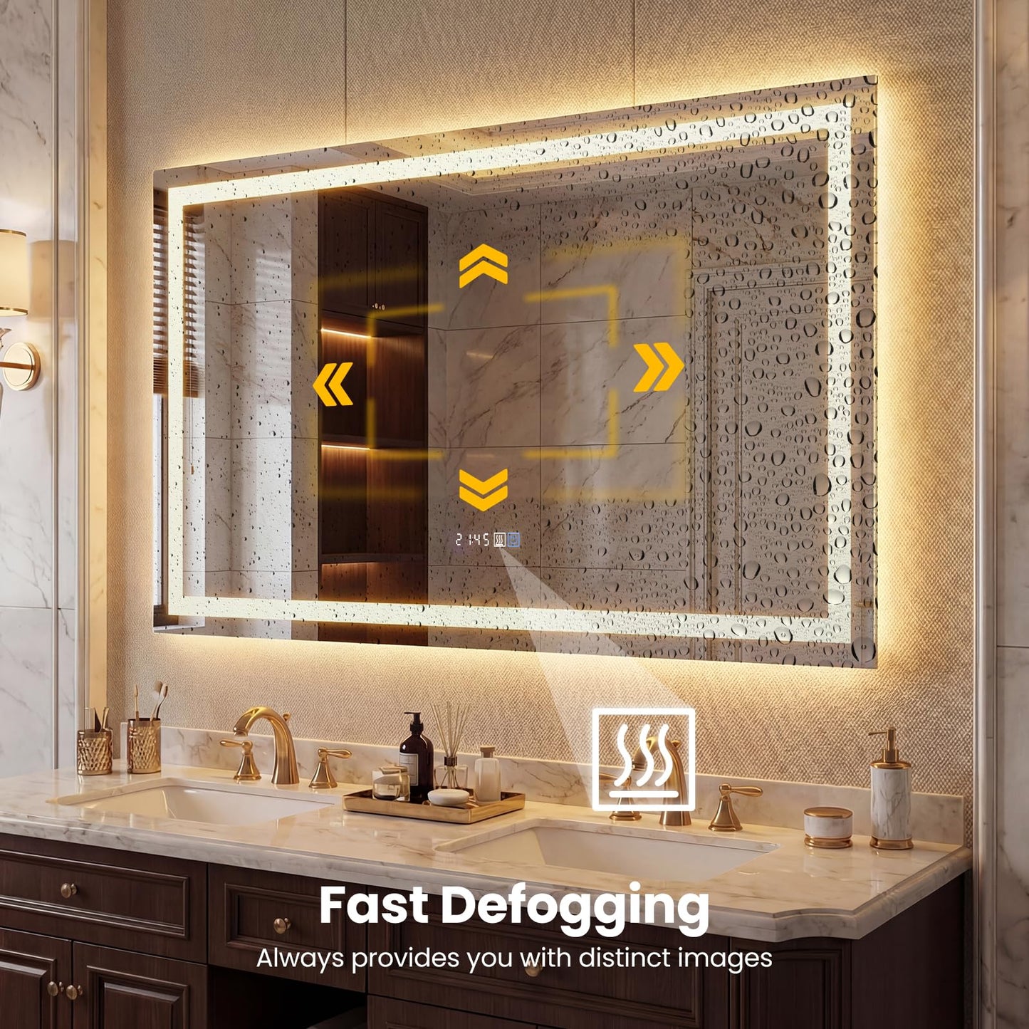 Tangkula 45" x 28" Miroir de salle de bain mural à LED avec lumières dimmables 3 couleurs