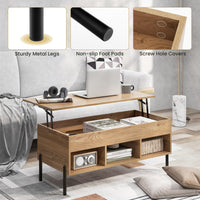Tangkula Lift Top Coffee Table with Metal Legs, Rising Center Table w/Hidden Compartment & 3 Open Cubbies