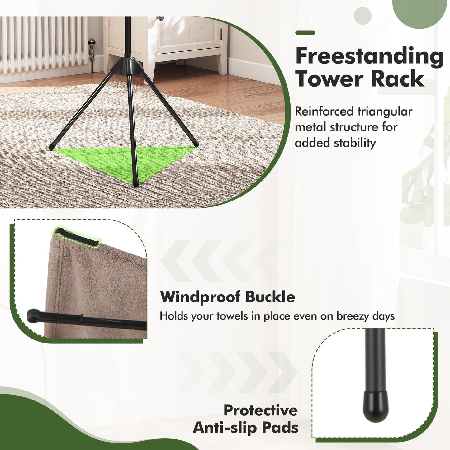 Tangkula 70"H 3-Tier Portable and Foldable Drying Rack with 32 Rods