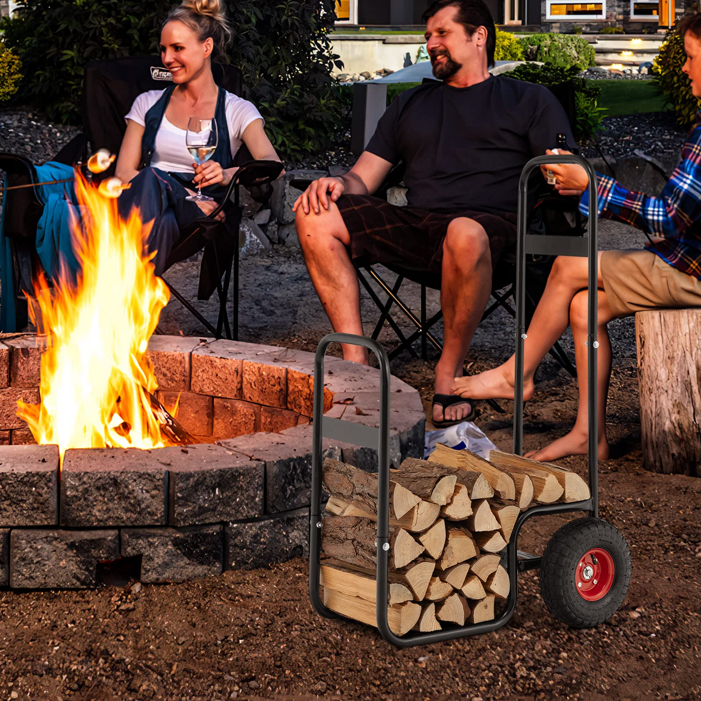 Tangkula Firewood Log Cart, Wood Rack Storage Mover with Rolling Wheels & Ergonomic Handle