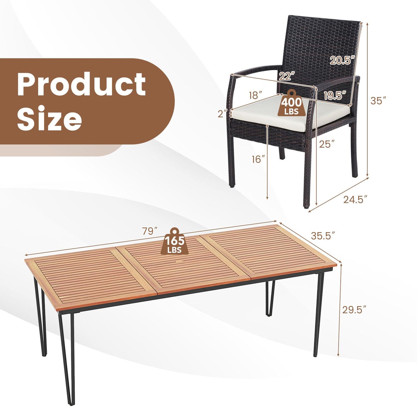 Tangkula Ensemble de salle à manger de jardin 9 pièces en rotin avec table en bois d'acacia