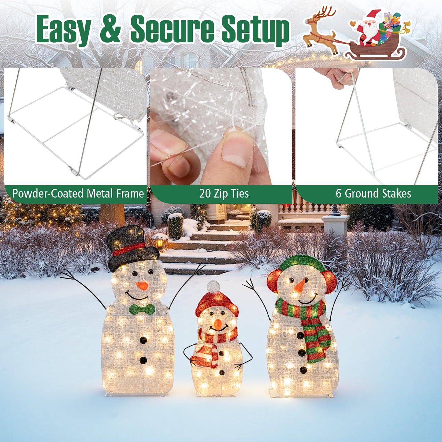 Tangkula 3 Piece Christmas Lighted Snowman Family Decoration