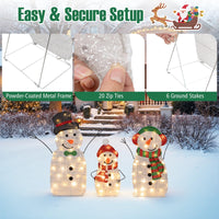 Tangkula 3 Piece Christmas Lighted Snowman Family Decoration