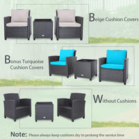 Tangkula 3 Pieces Patio PE Wicker Furniture Set with 4 Bonus Cushion Covers