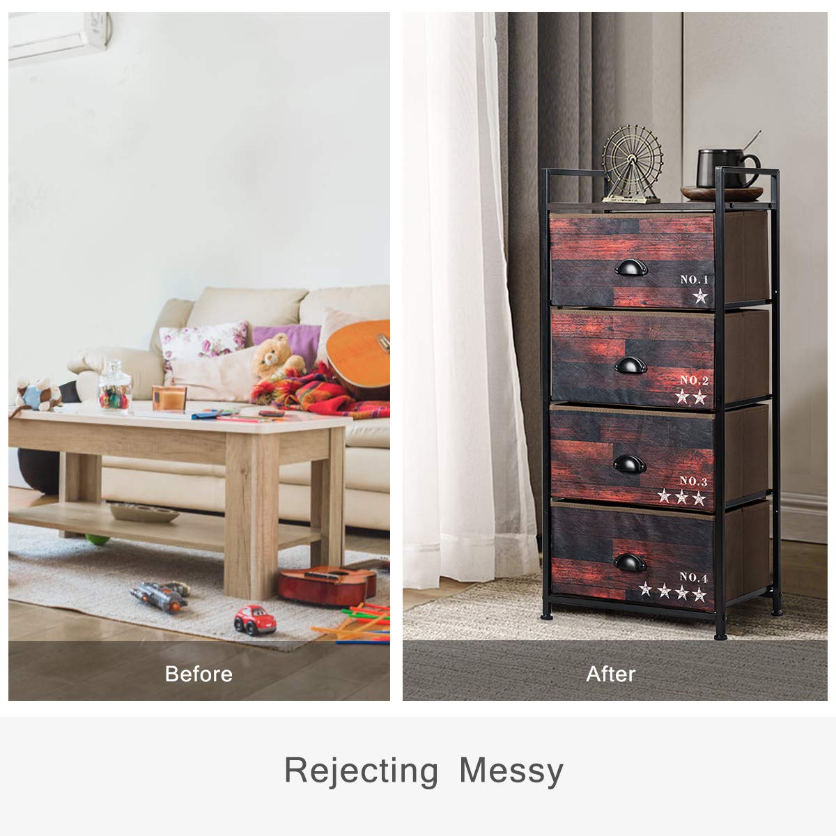 4 Drawer Dresser, Vertical Dresser Storage Tower with Fabric Drawers and Steel Frame