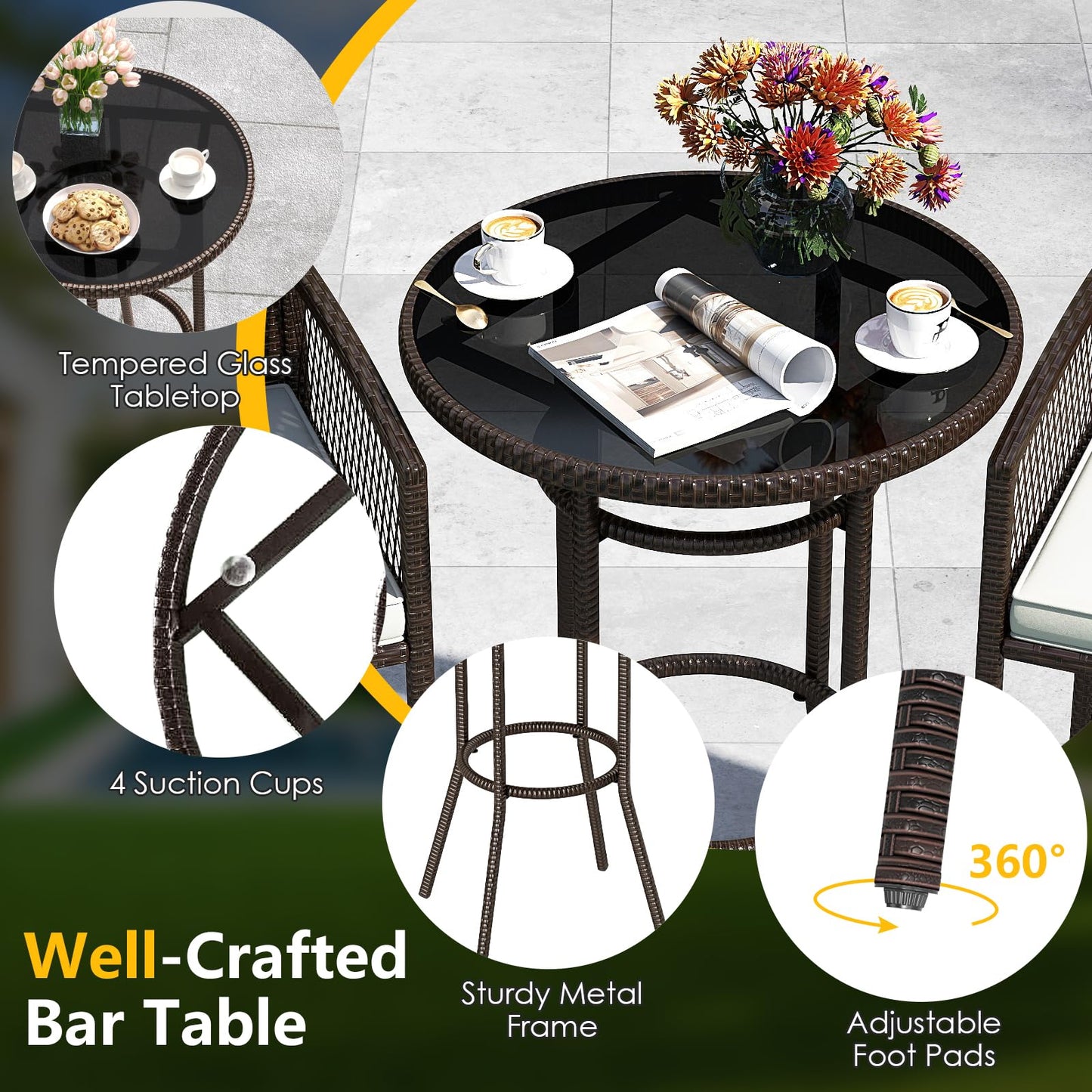 Tangkula 3 Piece Patio Bar Set for Backyard