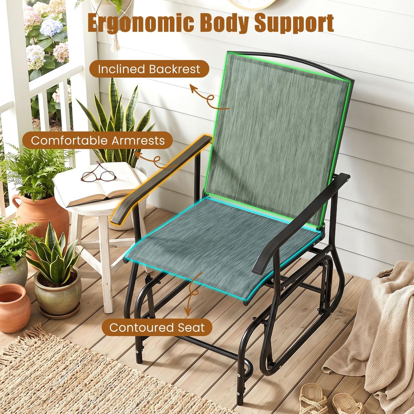 Tangkula Outdoor Glider Chair with Metal Frame & Armrests (1/2)