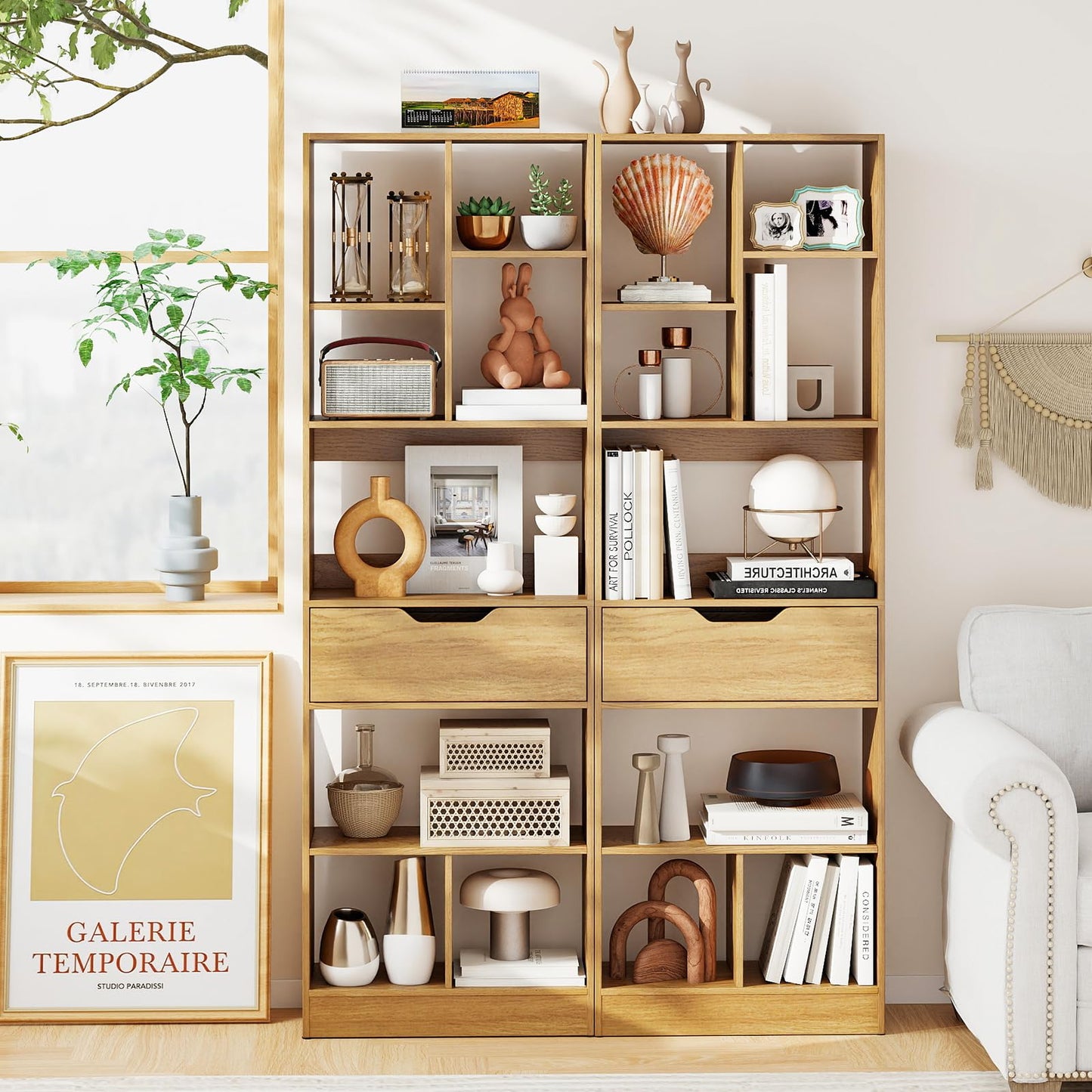 Tangkula 61” Tall Open Bookcase with Drawer 8-Cube Display Storage Cabinet Organizer(1/2)