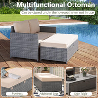 Tangkula Outdoor Rattan Daybed, Wicker Loveseat & 31 Gallon Storage Ottoman w/Soft Cushions