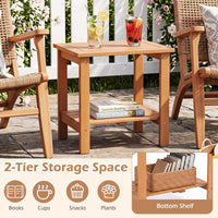 Tangkula Outdoor 2-Tier Eucalyptus Wood Side Table ( Rectangular,1/2)