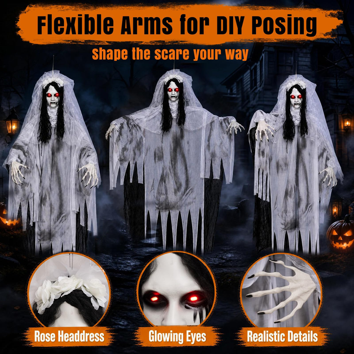 Tangkula 6 FT Animated Halloween Ghost Bride Decoration with Lighted Eyes