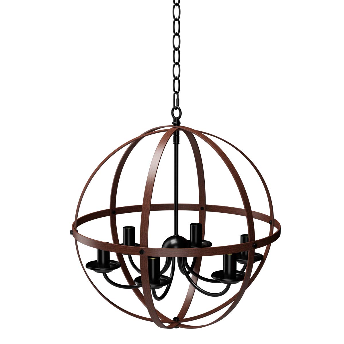 Tangkula 6 Lights Chandelier, Industrial Pendant Light Ceiling Lamp with Bronze Metal Spherical Shade & Adjustable Chain (Bronze)
