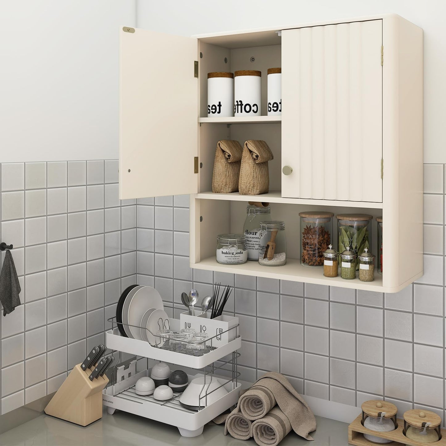 Tangkula Fluted Bathroom Wall Cabinet