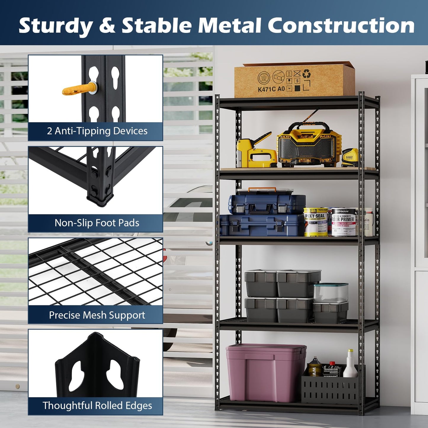 Tangkula 5-Tier Metal Garage Shelving Units with 2000 LBS Capacity (1/2/3/4)