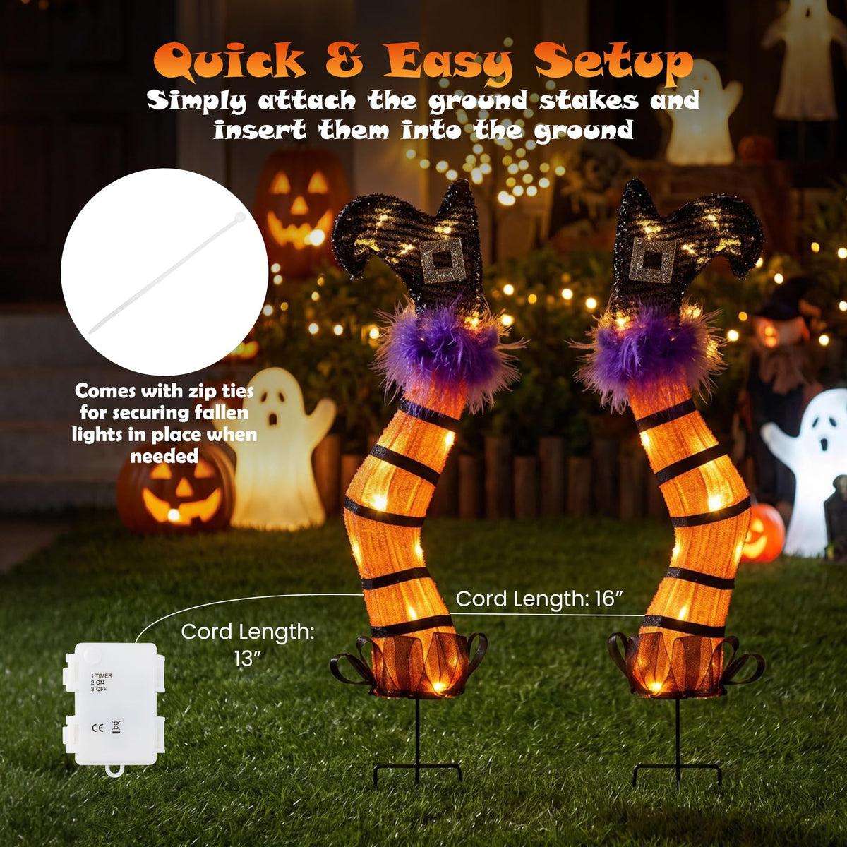 Tangkula Set of 2 Halloween Lighted Witch Legs Decorations with Stakes