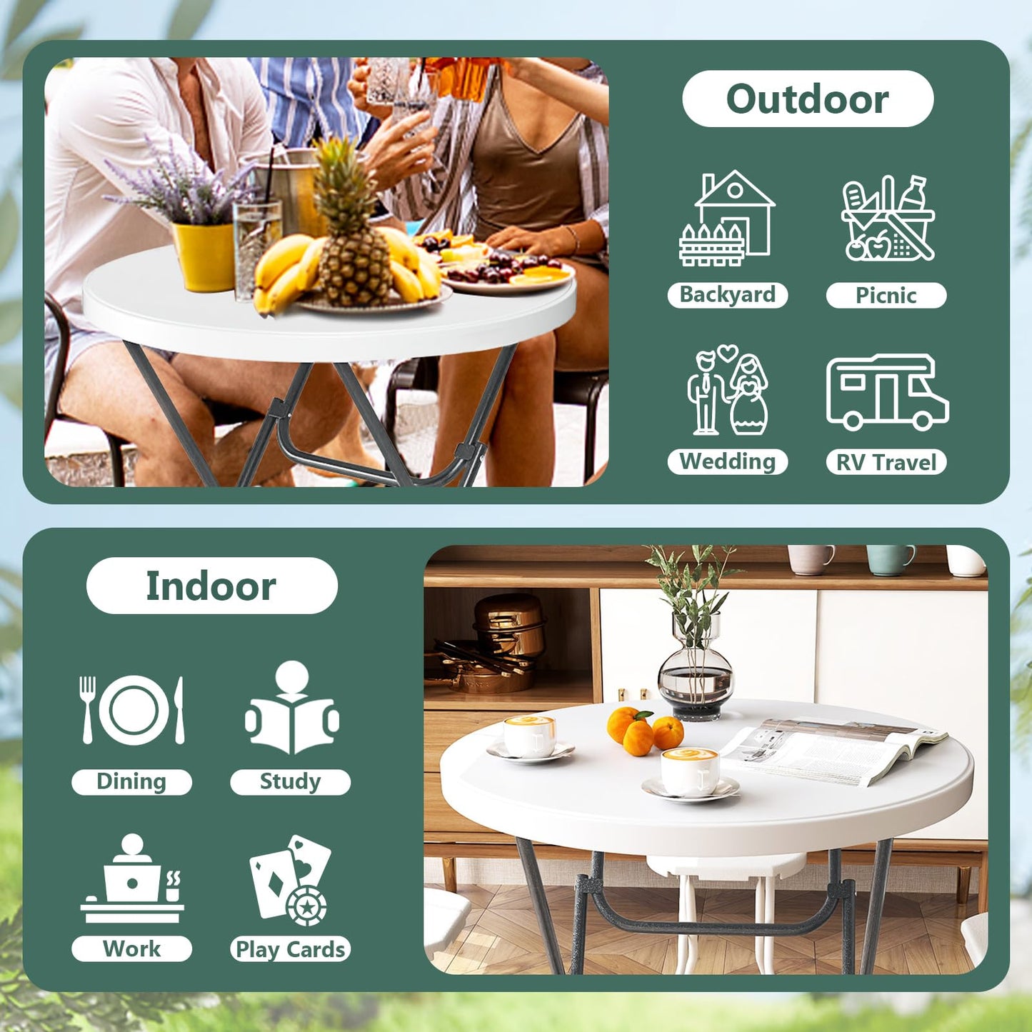 Table pliante ronde Tangkula 32", table de pique-nique portable avec plateau en PEHD résistant aux intempéries