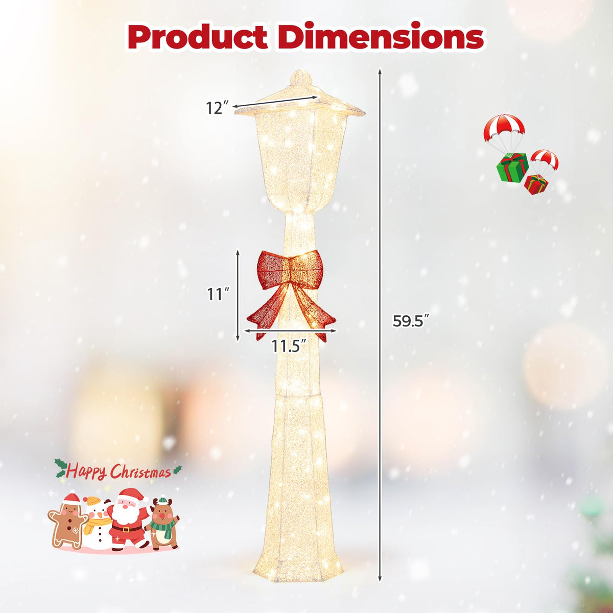 Tangkula 5 FT Lighted Christmas Lamp Post with Bowknot Decorations