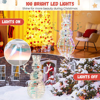 Tangkula 4 FT Christmas Lighted Iridescent Snowman, Pre-Lit Christmas Decoration with 100 White LED Lights